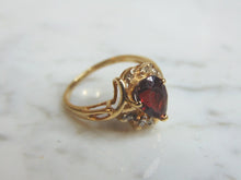 Load image into Gallery viewer, Womens Vintage Estate 10k Yellow Gold Garnet &amp; Diamond Ring 3.1g #E2361