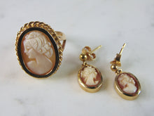 Load image into Gallery viewer, Womens Vintage Estate Cameo 18K Yellow Gold Earrings &amp; Ring Set 8.5g E2365