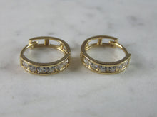 Load image into Gallery viewer, Womens Vintage Estate 14K Yellow Gold CZ Hoop Earrings, 1.7g E2456