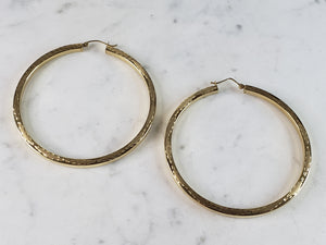 Pr Womens Vintage Estate 14K Yellow Gold Hoop Earrings 7.4g #E2542