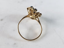 Load image into Gallery viewer, Womens Vintage Estate 14K Gold Diamond &amp; Sapphire Floral Ring 3.5g E2551
