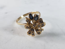 Load image into Gallery viewer, Womens Vintage Estate 14K Gold Diamond &amp; Sapphire Floral Ring 3.5g E2551