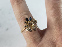 Load image into Gallery viewer, Womens Vintage Estate 14K Gold Diamond &amp; Sapphire Floral Ring 3.5g E2551