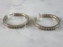 Load image into Gallery viewer, Womens Vintage Estate Sterling Silver CZ Hoop Earrings 5.5g E2578