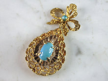 Load image into Gallery viewer, Womens Vintage Estate 21K Yellow Gold Turquoise Pendant, 5.9g E2641