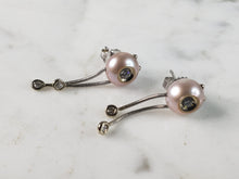 Load image into Gallery viewer, Womens Vintage Estate 14K White Gold Earrings W/ Diamonds &amp; Pearls 3.4g #E2845