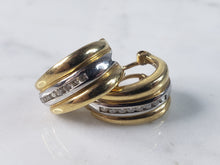 Load image into Gallery viewer, Womens Vintage Estate 14K Yellow &amp; White Gold Diamond Hoop Earrings, 7.0g E2846
