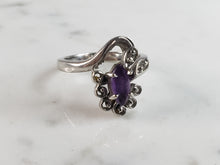Load image into Gallery viewer, Womens Vintage Estate 14K White Gold Amethyst &amp; Diamond Ring 4.5g E2995