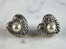 Load image into Gallery viewer, Womens Vintage Estate Sterling Silver Pearl Heart Earrings 7.2g E3079