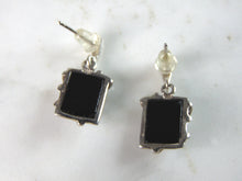 Load image into Gallery viewer, Womens Vintage Estate Sterling Silver Onyx Earrings 2.9g E3145