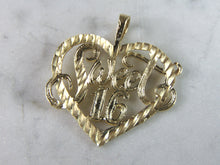 Load image into Gallery viewer, Womens Vintage Estate 14K Yellow Gold Sweet 16 Heart Pendant 1.7g E3154