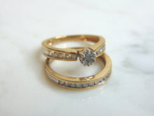 Load image into Gallery viewer, Womens Vintage Estate 10K Yellow Gold Diamond Wedding Ring Set 4.4g E3254