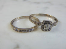 Load image into Gallery viewer, Womens Vintage Estate 10K White Gold Diamond Wedding Ring Set 3.3g E3255