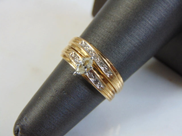 Vintage Estate Women's 14K Yellow Gold, Diamond Engagement Ring Set, 3.9g E3265
