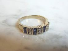 Load image into Gallery viewer, Womens  Estate 14K White Gold Band Ring w/ Blue Sapphires &amp; Diamonds 4.1g E3362