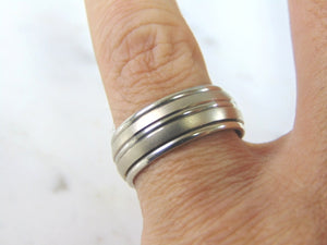 Mens Vintage Estate 14K White Gold Wedding Band Ring, 10.0g E3425