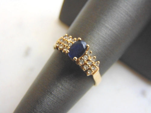 Women's Vintage Estate 14K Gold Sapphire Ring w/ Diamonds 2.5g E3531