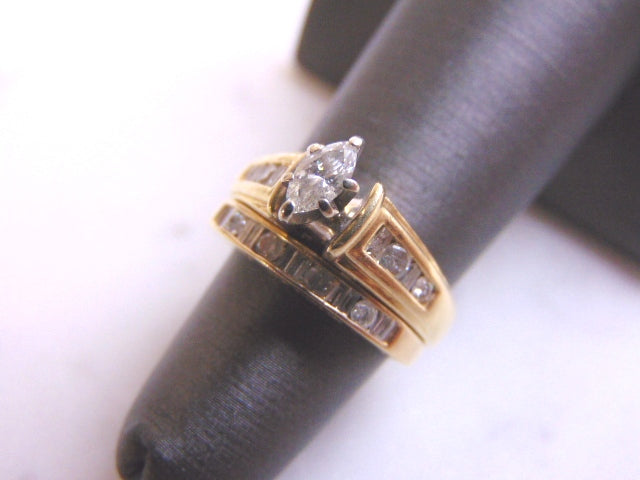 Women's Vintage Estate 14K Yellow Gold Diamond Engagement Ring Set, 4.9g E3535