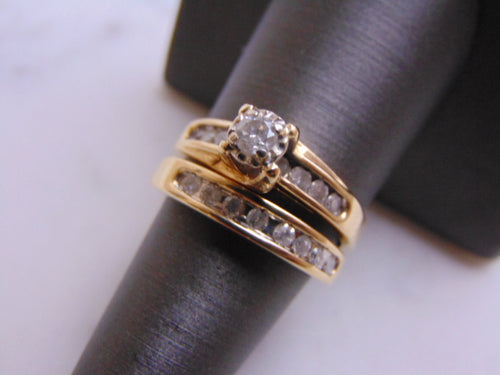 Women's Vintage Estate 10K Yellow Gold Diamond Engagement Ring Set, 6.6g E3557