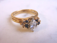 Load image into Gallery viewer, Womens Vintage Estate 14K Gold Marquise Diamond Sapphire Ring 5.1g  #E3592