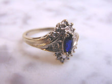 Load image into Gallery viewer, Womens Vintage Estate 10K White Gold Sapphire &amp; Diamond Ring, 3.4g E3628