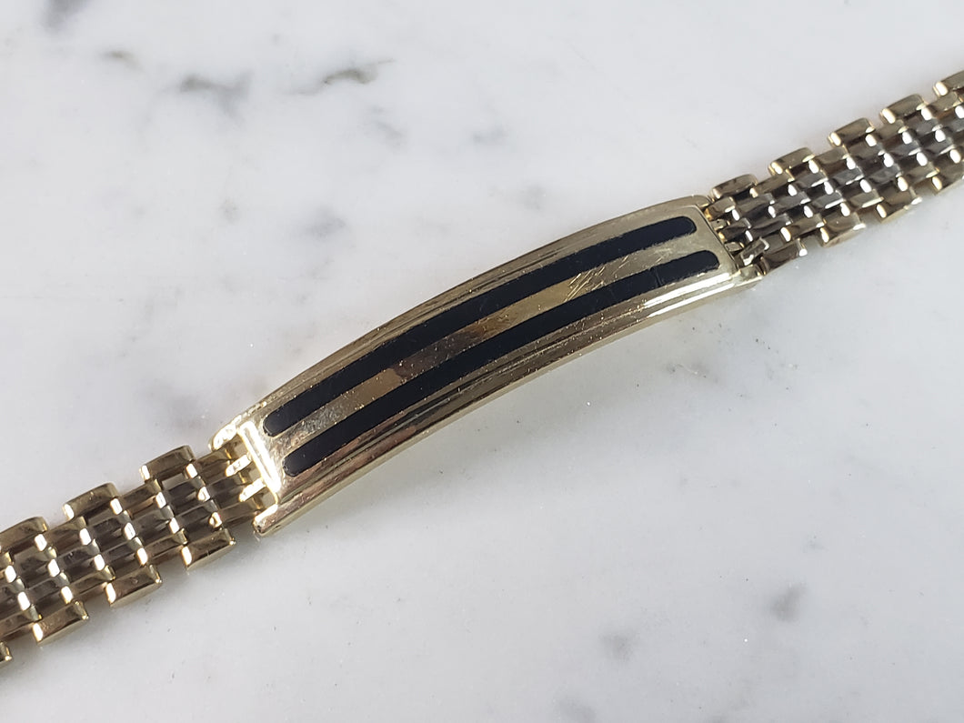 Mens Vintage Estate 14k Yellow & White Gold Onyx Bracelet 31.3g E3735