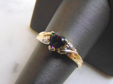 Load image into Gallery viewer, Womens Vintage Estate 10k Gold Mystic Topaz ? &amp; Diamond Heart Ring 2.3g #E3863