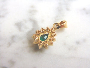 Womens Vintage Estate 14k Yellow Gold Diamond Emerald Pendant 2.3g  E3896