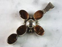 Load image into Gallery viewer, Womens Vintage Estate Sterling Silver Tiger's Eye Cross Pendant 12g E5470