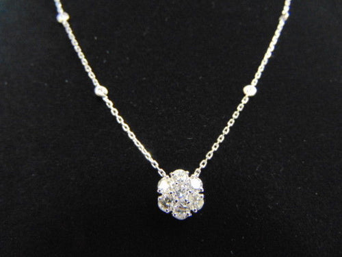 Womens 14K White Gold & Diamond Necklace Pendant 3.5g E3522