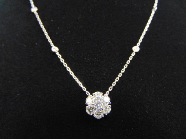 Womens 14K White Gold & Diamond Necklace Pendant 3.5g E3522