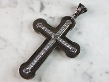 Load image into Gallery viewer, Womens Vintage Estate Sterling Silver CZ Cross Pendant 28.9g E6015