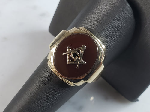 Mens Vintage Estate 10K Gold Free Mason Ring 7.4g E6215