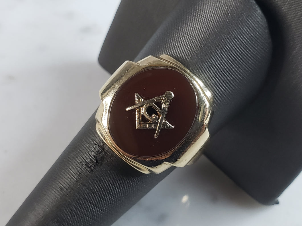 Mens Vintage Estate 10K Gold Free Mason Ring 7.4g E6215