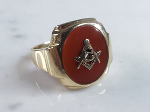 Mens Vintage Estate 10K Gold Free Mason Ring 7.4g E6215