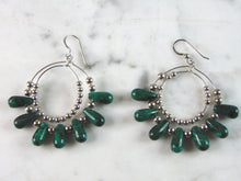 Load image into Gallery viewer, Womens Vintage Estate Sterling Silver Malachite Dangle Earrings 17.2g E6304