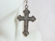 Load image into Gallery viewer, Womens Vintage Estate .925 Sterling Silver Cross Earrings 11.6g #E724