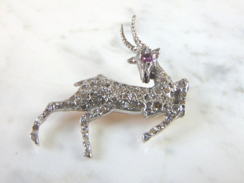 Women Vintage Estate 14k White Gold Diamond Stag Brooch 9.1g E762