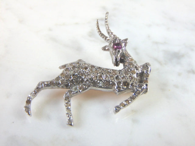 Women Vintage Estate 14k White Gold Diamond Stag Brooch 9.1g E762