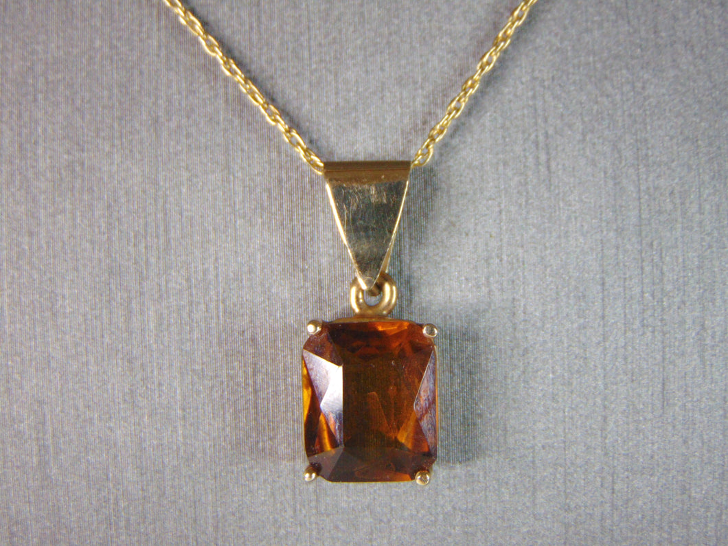 Women's Vintage Estate 14K Gold Citrine Pendant w/ Necklace, 4.1g E824