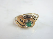 Load image into Gallery viewer, Womens Vintage Estate 14K Yellow &amp; White Gold Ring w/ Emerald  4.6g #E869