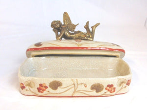 Decorative Victorian Art Nouveau Style Porcelain Vanity Box w/ Fairy