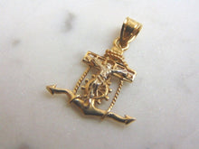 Load image into Gallery viewer, Vintage Estate 14K Yellow Gold Religious Jesus on Cross &amp; Anchor Pendant 1.4g E3584