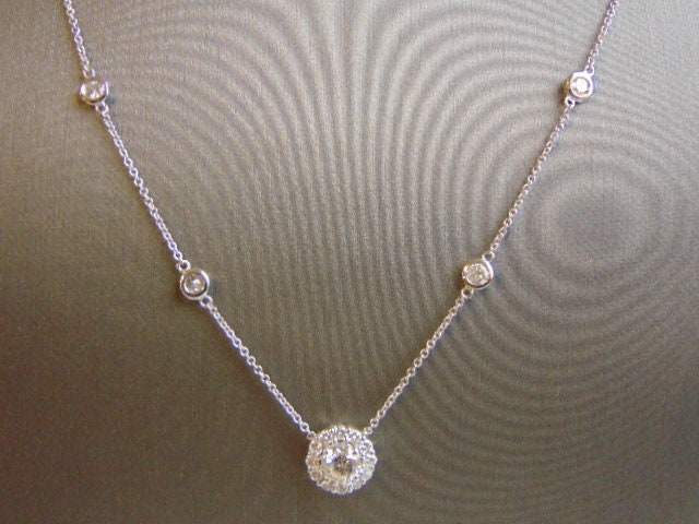 Womens 14K White Gold & Diamond Necklace Pendant 3.9g E3522