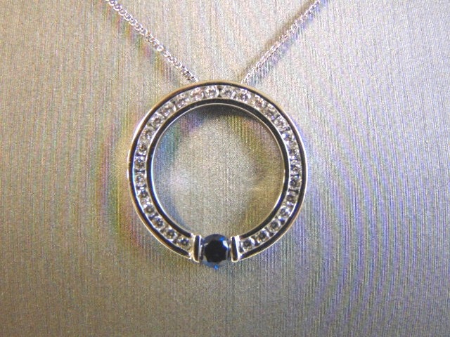 Vintage Estate Sterling Silver Necklace w/ CZ Stone Pendant 4.4g #E4255