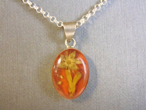 Women's Vintage Estate Sterling Silver Victorian Style Floral Amber Pendant, 9.0g E4517