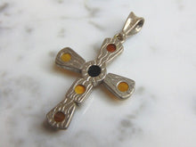 Load image into Gallery viewer, Womens Vintage Estate Sterling Silver Amber Stones Cross Pendant 4.0g E4612