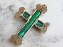 Load image into Gallery viewer, Womens Vintage Estate Sterling Silver Malachite Cross Pendant 39.8g E4944