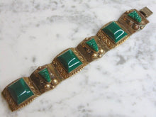Load image into Gallery viewer, Womens Vintage Estate Sterling Silver Aventurine Stone Bracelet 68.8g E5036