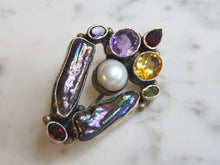 Load image into Gallery viewer, Womens Vintage Estate Sterling Silver Multi Stone Brooch 17.5g E5100